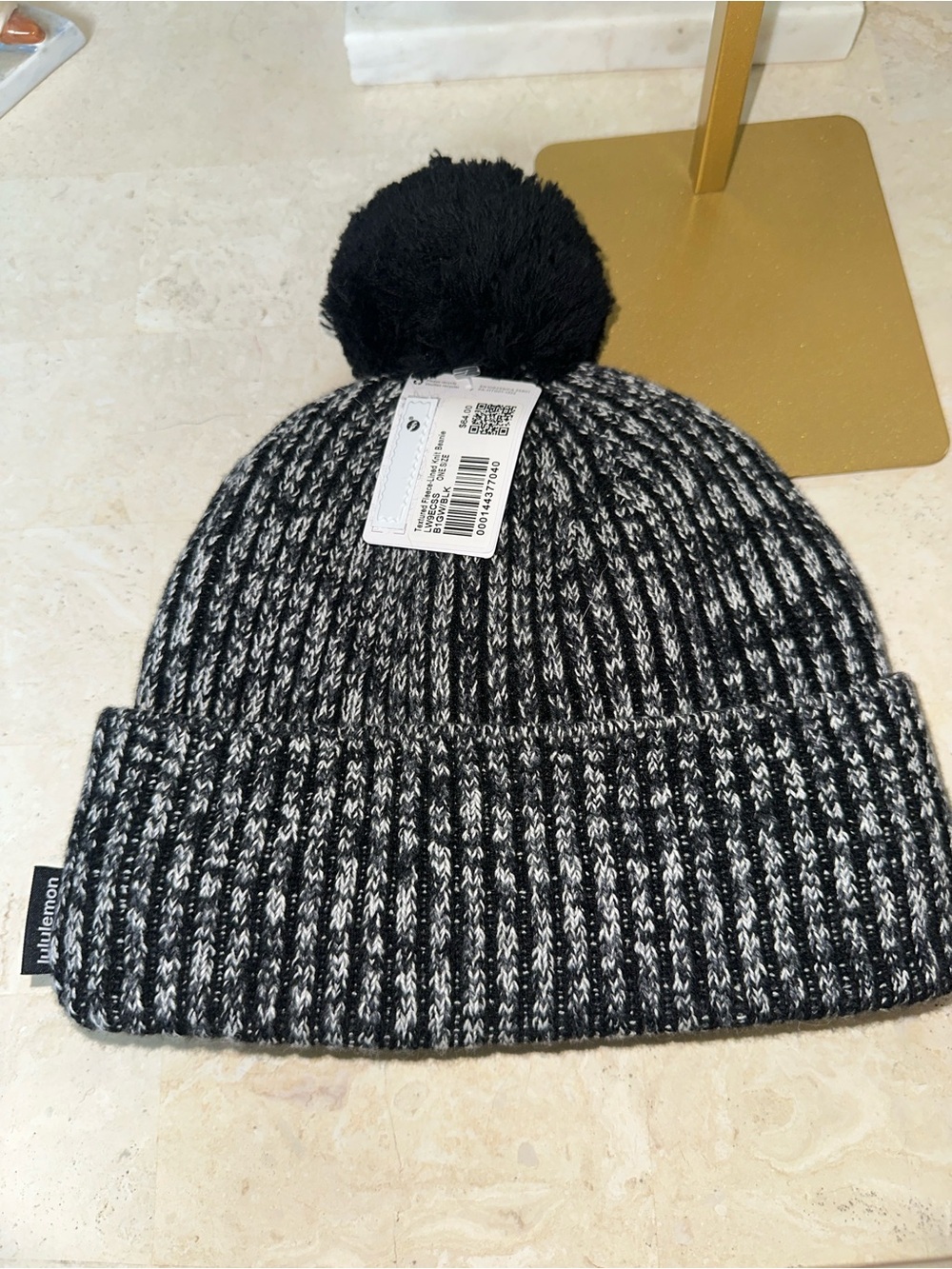 NWT LULU Black & White Marled Pom Beanie